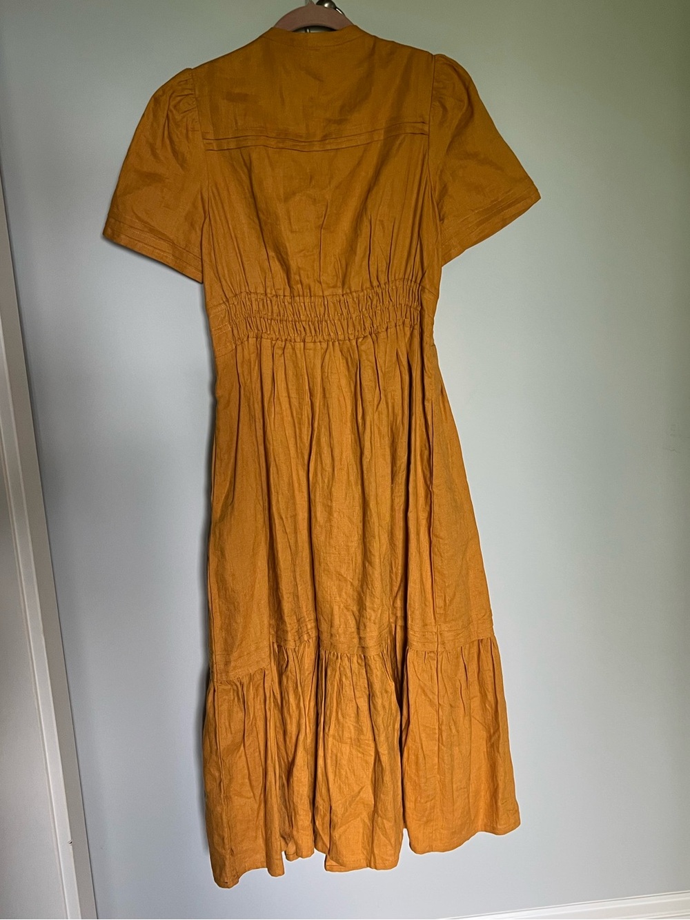 NWT BODEN Gold linen midi dress with ruffle hem SZ 10 - Picture 2 of 6